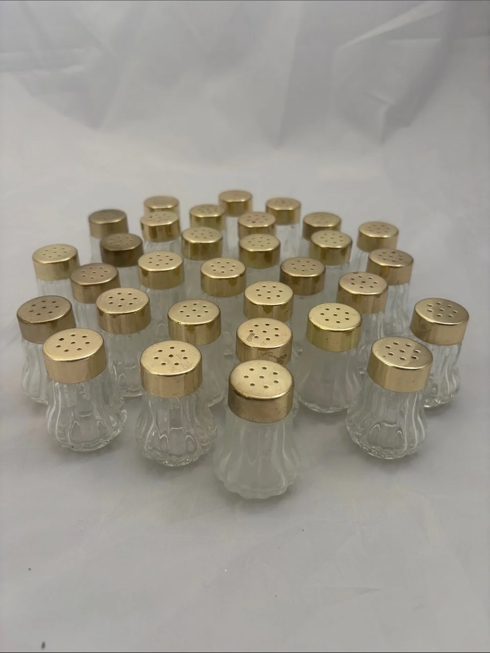 Bulk Lot of 31 Small Glass Shaker Bottles with Gold Tops
